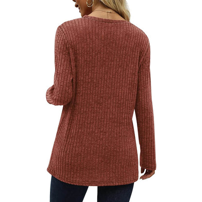 Women's Long Sleeve Crew Neck Tunic Tops Buttons Side - A-1 Thread Vault