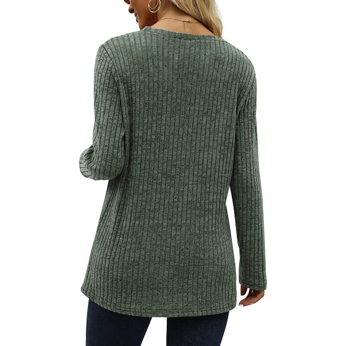 Women's Long Sleeve Crew Neck Tunic Tops Buttons Side - A-1 Thread Vault