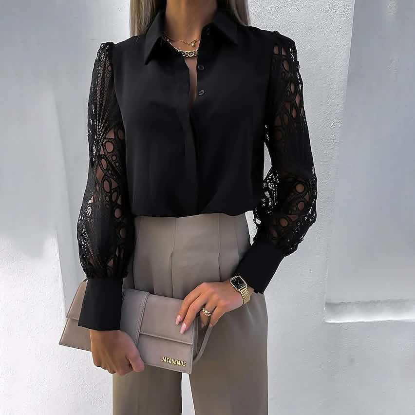 Women's Long Sleeve Cutout Lace Button Down Shirt - A-1 Thread Vault
