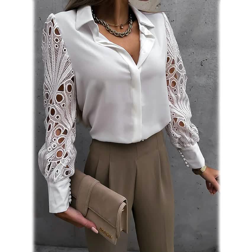 Women's Long Sleeve Cutout Lace Button Down Shirt - A-1 Thread Vault