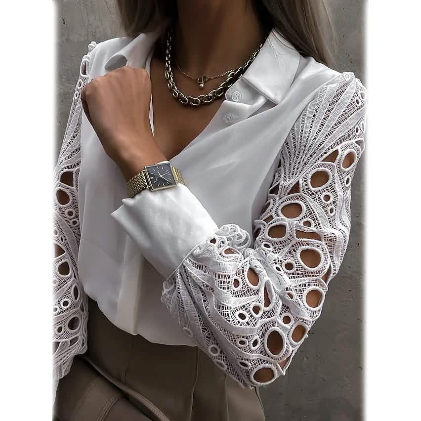 Women's Long Sleeve Cutout Lace Button Down Shirt - A-1 Thread Vault