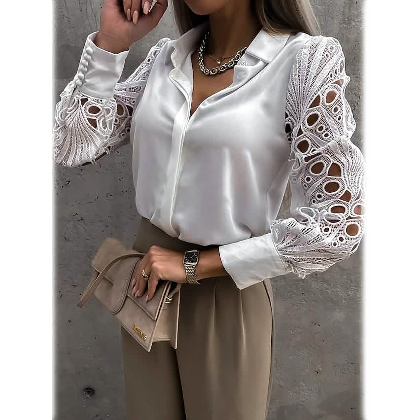 Women's Long Sleeve Cutout Lace Button Down Shirt - A-1 Thread Vault