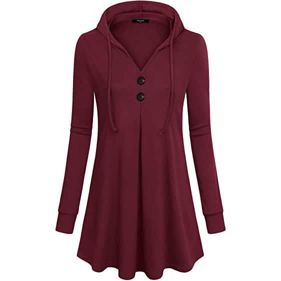 Women's Long Sleeve Hooded Tunic Tops - A-1 Thread Vault