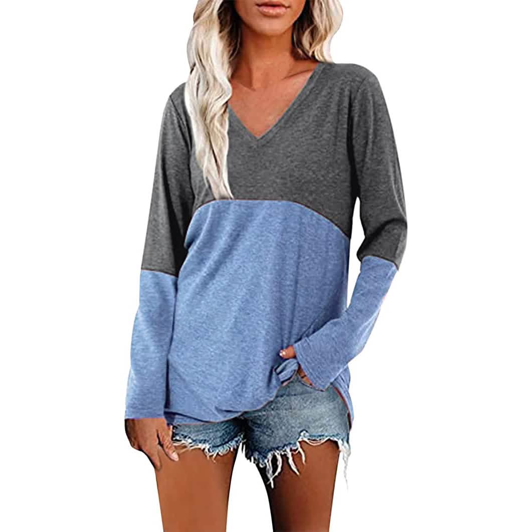 Women's Long Sleeve V Neck Loose Basic Shirt - A-1 Thread Vault