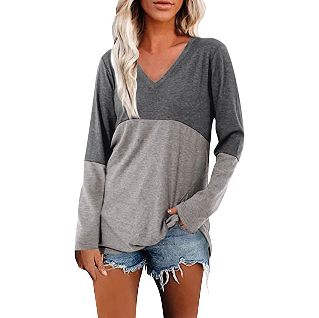 Women's Long Sleeve V Neck Loose Basic Shirt - A-1 Thread Vault