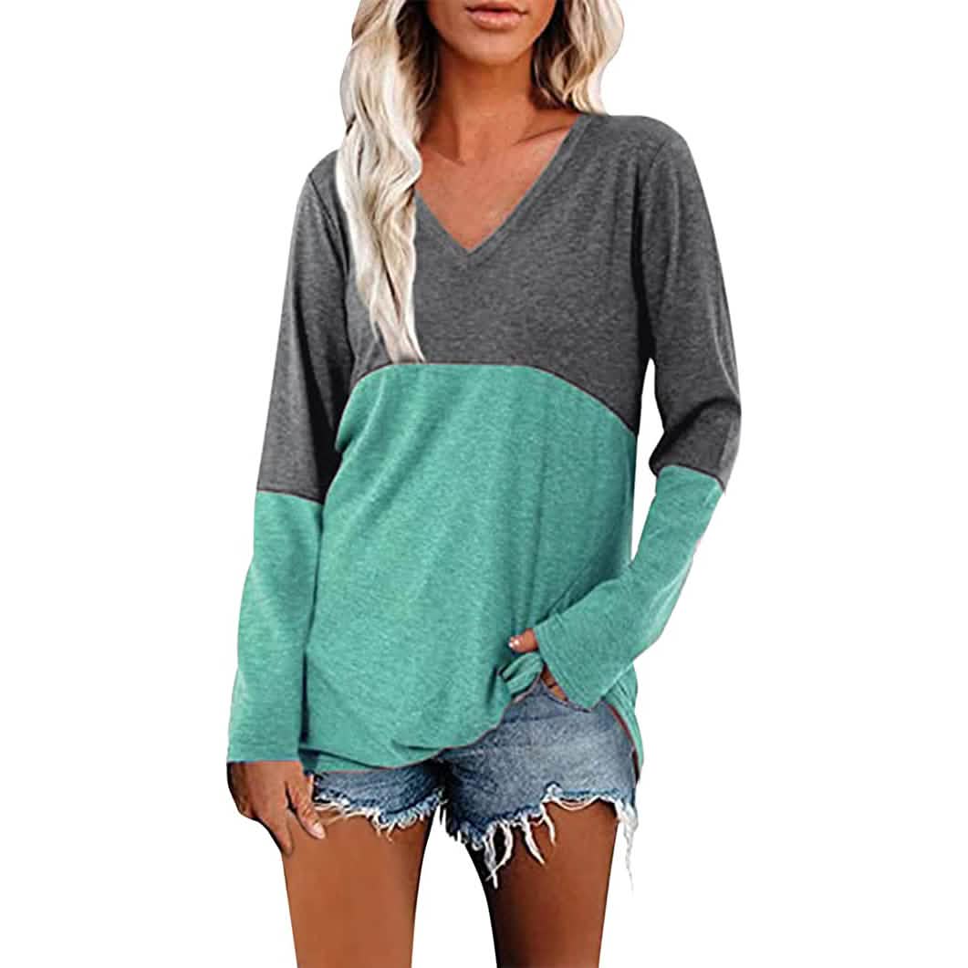 Women's Long Sleeve V Neck Loose Basic Shirt - A-1 Thread Vault