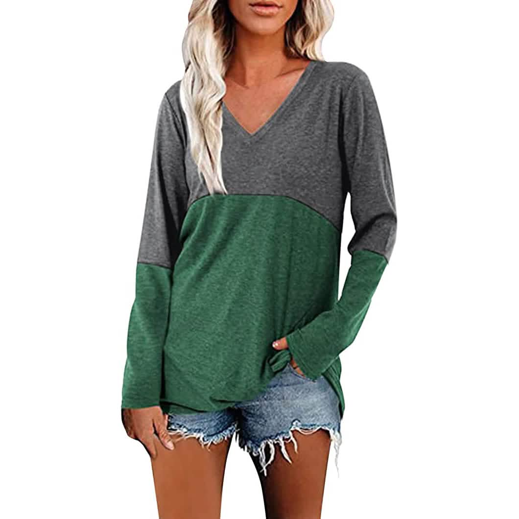 Women's Long Sleeve V Neck Loose Basic Shirt - A-1 Thread Vault