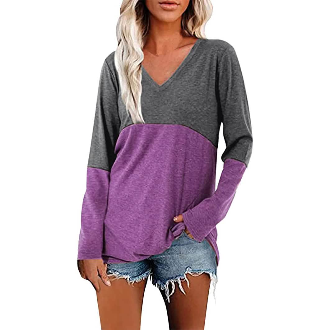Women's Long Sleeve V Neck Loose Basic Shirt - A-1 Thread Vault