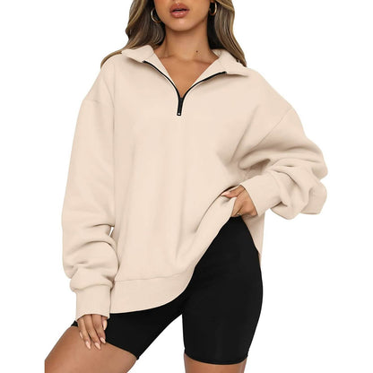 Womens Oversized Half Zip Pullover Long Sleeve Sweatshirt - A-1 Thread Vault