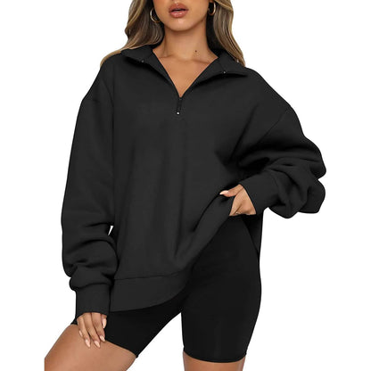 Womens Oversized Half Zip Pullover Long Sleeve Sweatshirt - A-1 Thread Vault