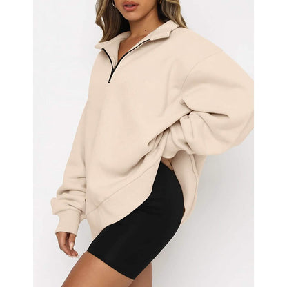 Womens Oversized Half Zip Pullover Long Sleeve Sweatshirt - A-1 Thread Vault