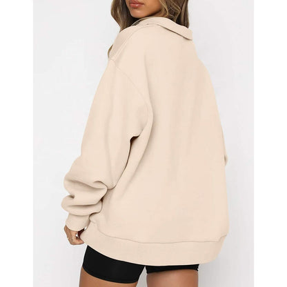 Womens Oversized Half Zip Pullover Long Sleeve Sweatshirt - A-1 Thread Vault