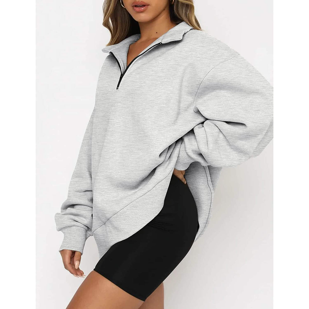 Womens Oversized Half Zip Pullover Long Sleeve Sweatshirt - A-1 Thread Vault