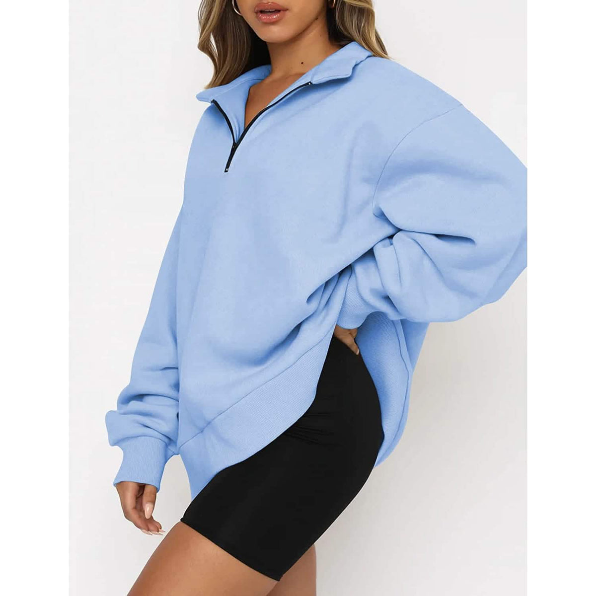 Womens Oversized Half Zip Pullover Long Sleeve Sweatshirt - A-1 Thread Vault
