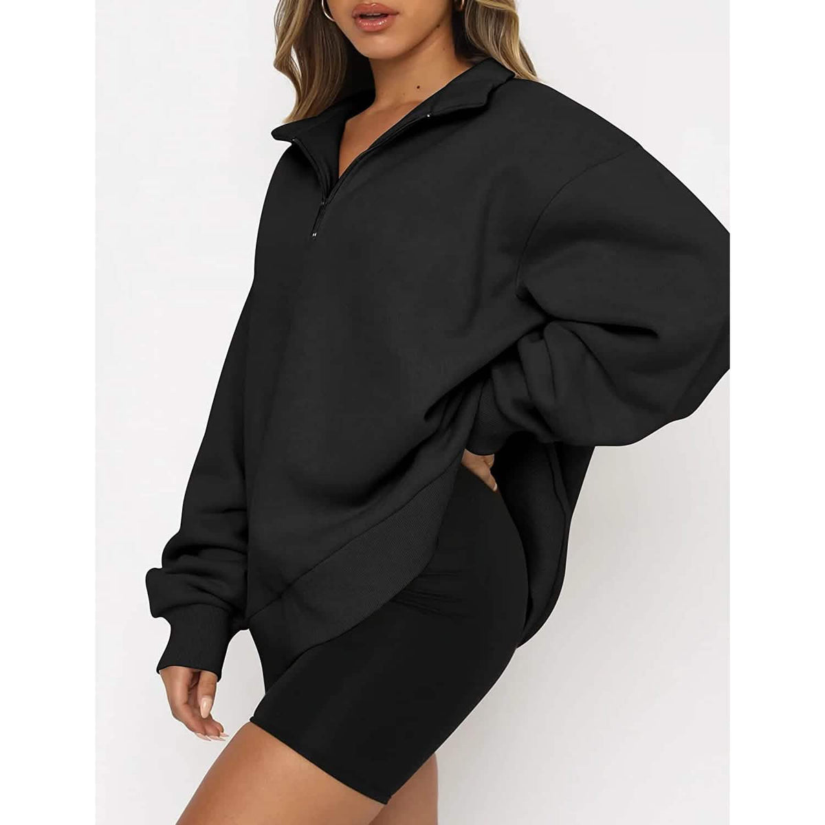 Womens Oversized Half Zip Pullover Long Sleeve Sweatshirt - A-1 Thread Vault