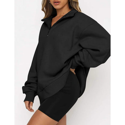 Womens Oversized Half Zip Pullover Long Sleeve Sweatshirt - A-1 Thread Vault