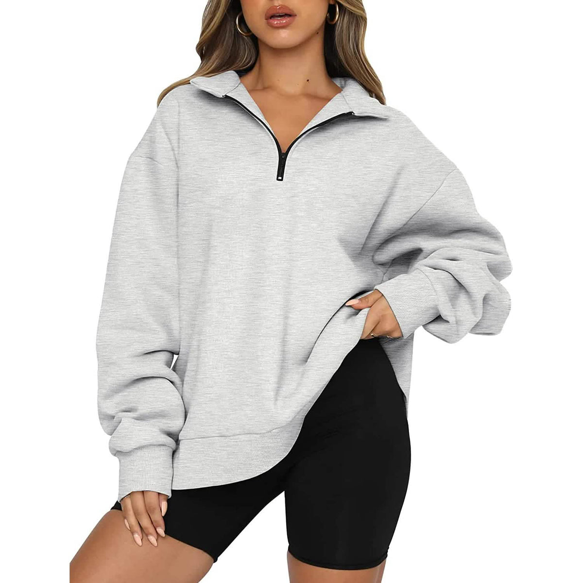 Womens Oversized Half Zip Pullover Long Sleeve Sweatshirt - A-1 Thread Vault
