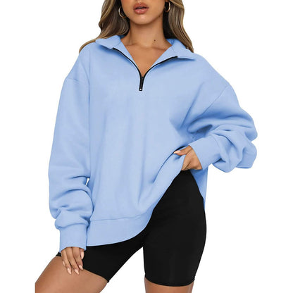 Womens Oversized Half Zip Pullover Long Sleeve Sweatshirt - A-1 Thread Vault