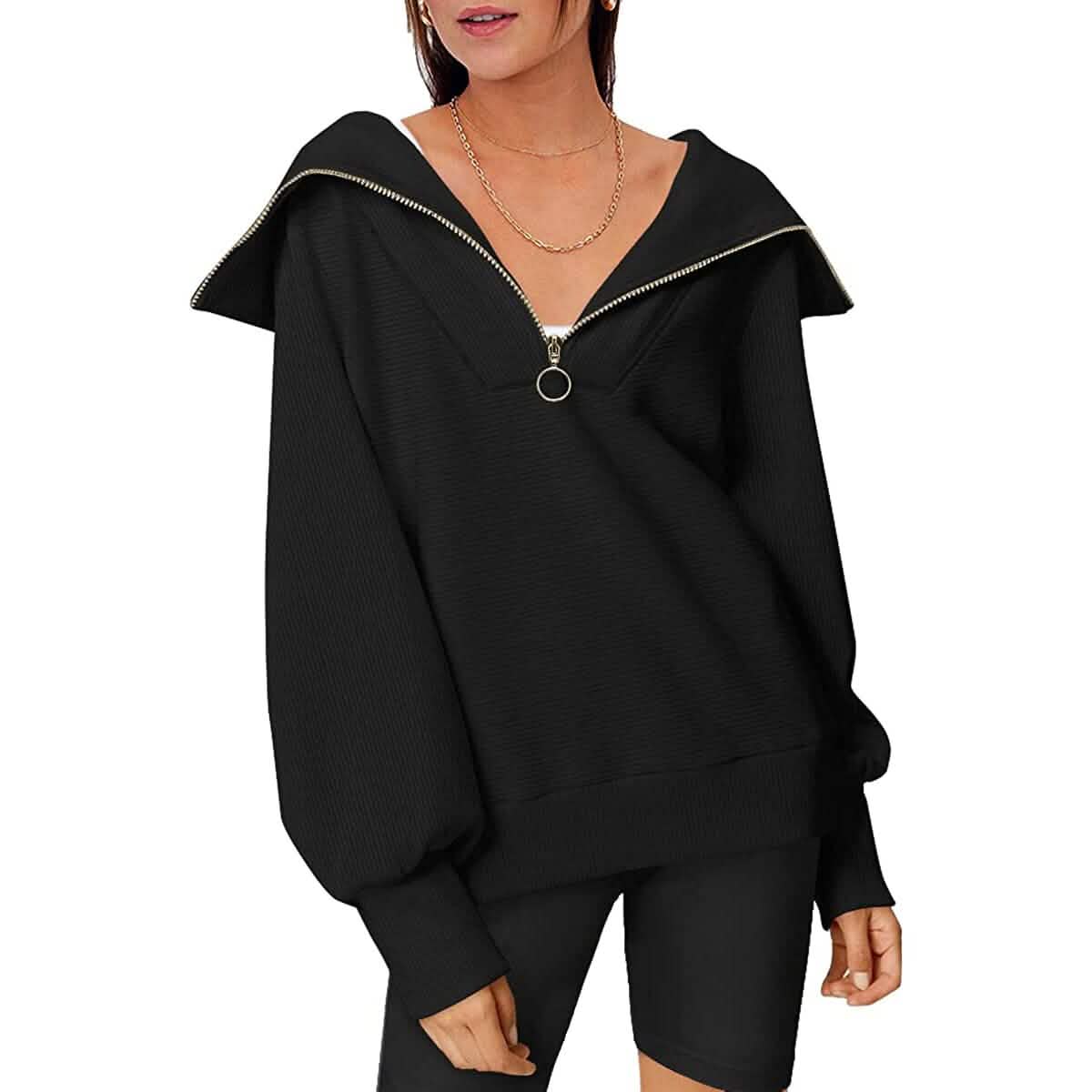 Womens Oversized Half Zip Pullover Sweatshirts Hoodie - A-1 Thread Vault