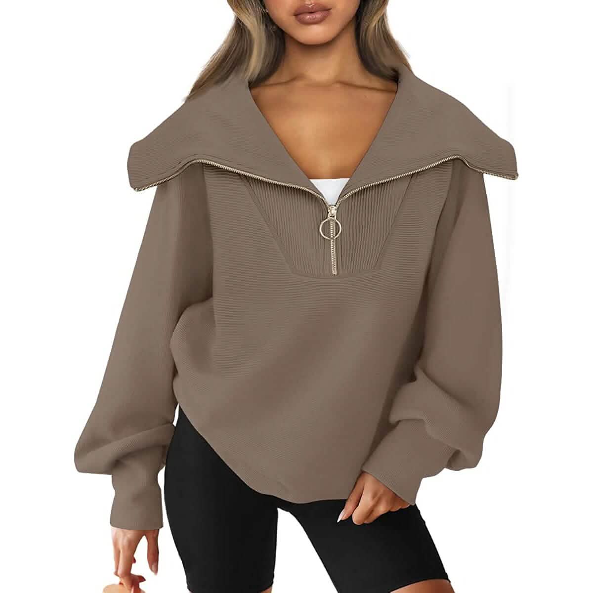 Womens Oversized Half Zip Pullover Sweatshirts Hoodie - A-1 Thread Vault