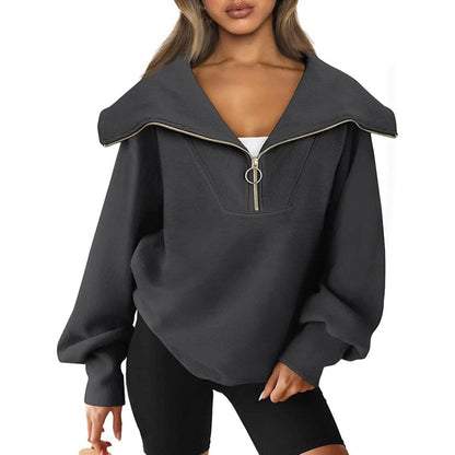 Womens Oversized Half Zip Pullover Sweatshirts Hoodie - A-1 Thread Vault