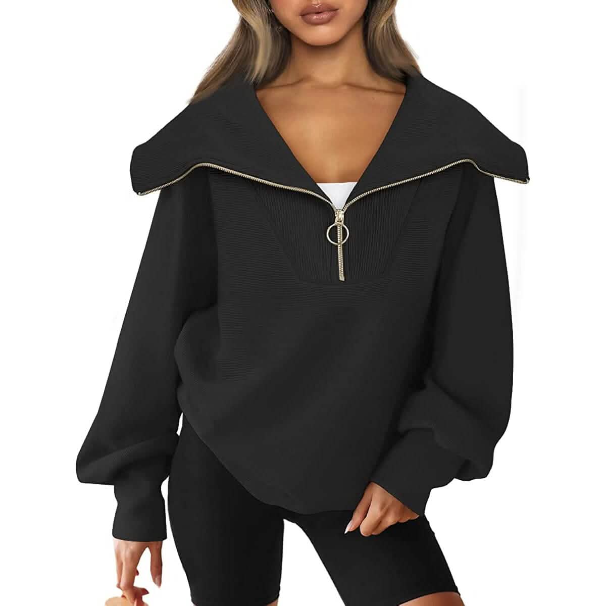 Womens Oversized Half Zip Pullover Sweatshirts Hoodie - A-1 Thread Vault