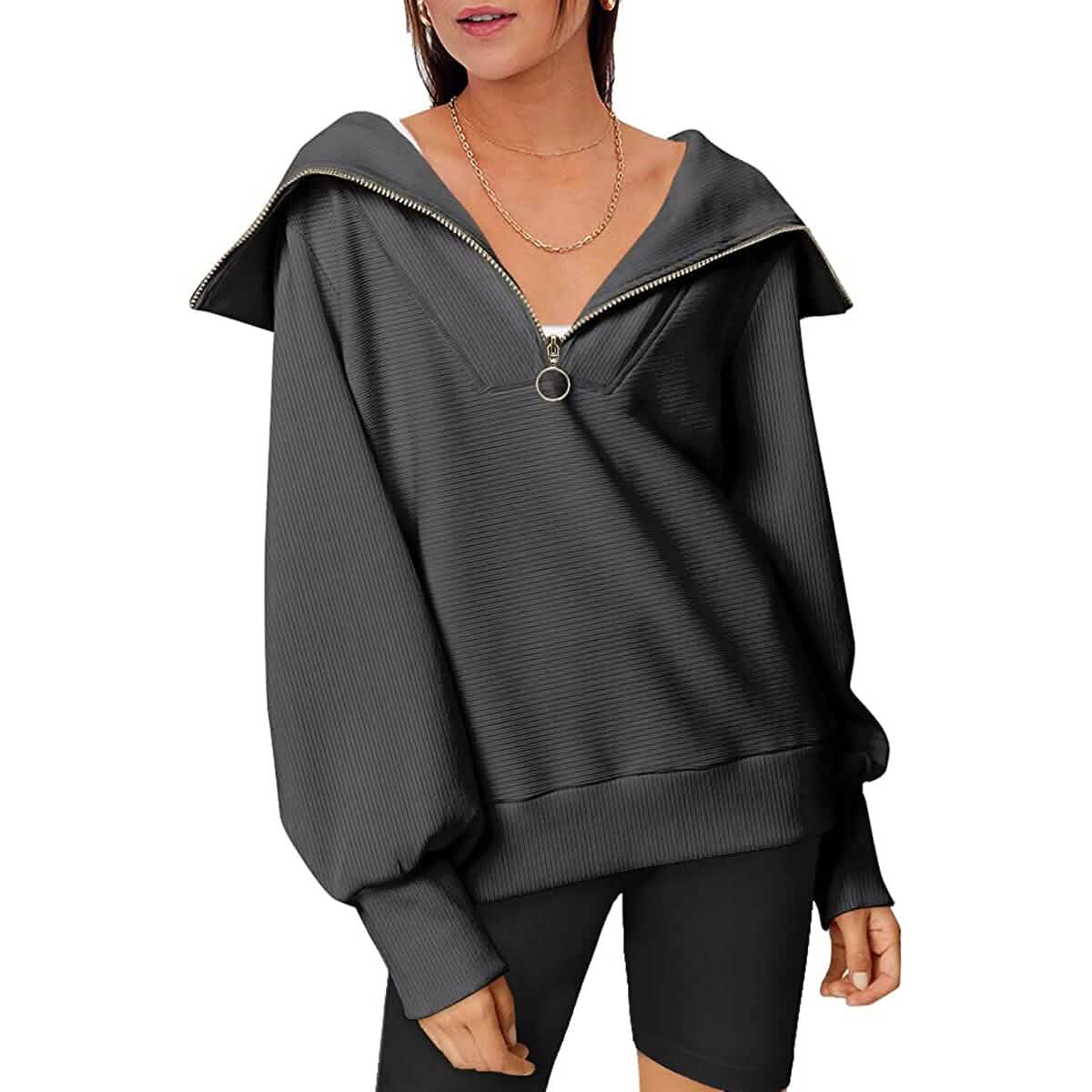 Womens Oversized Half Zip Pullover Sweatshirts Hoodie - A-1 Thread Vault