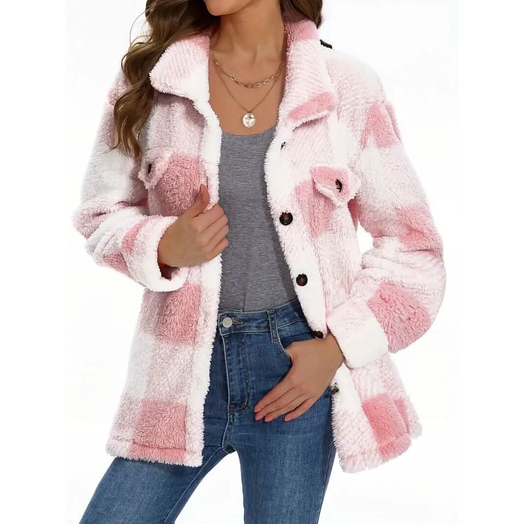 Women's Plaid Button-Front Teddy Coat - A-1 Thread Vault