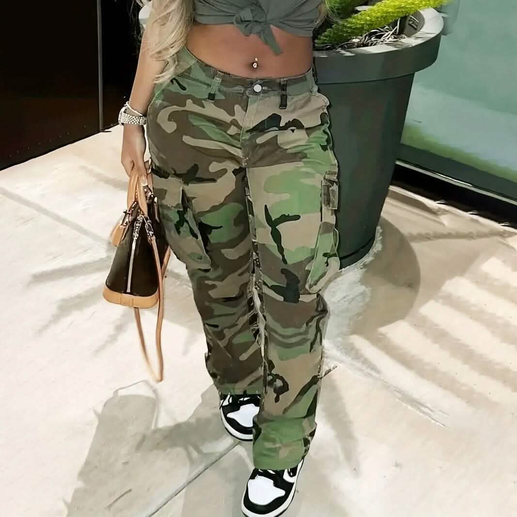 Women's Plus Size Camo Print Cargo Denim Pants - A-1 Thread Vault