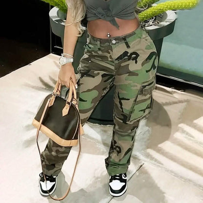 Women's Plus Size Camo Print Cargo Denim Pants - A-1 Thread Vault