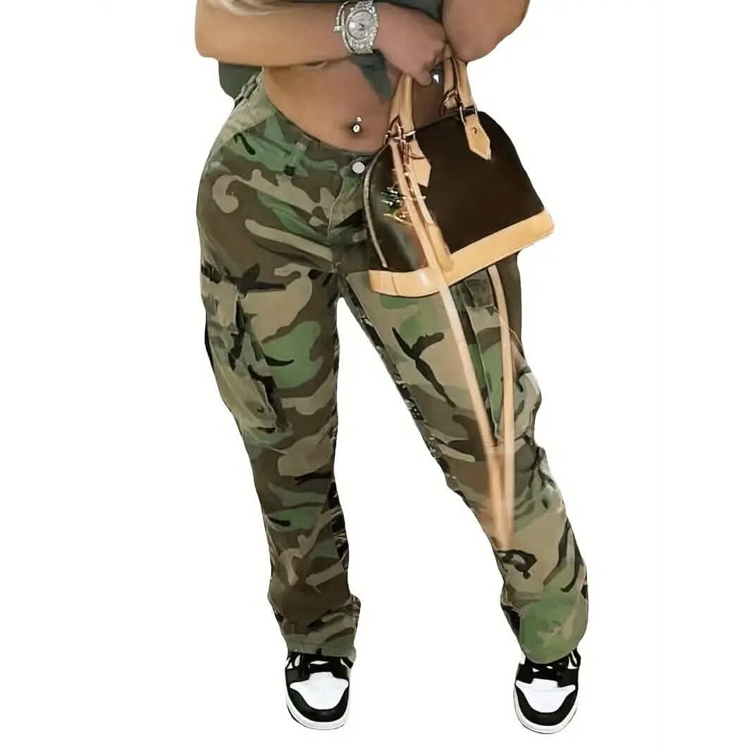 Women's Plus Size Camo Print Cargo Denim Pants - A-1 Thread Vault
