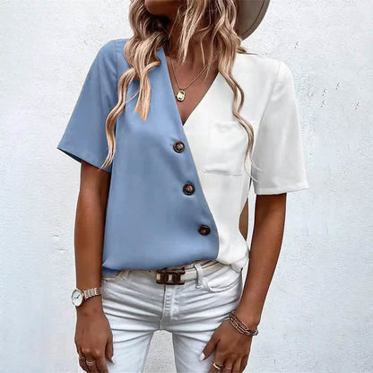 Women's Pocket Button V-Neck Short Sleeve Shirt - A-1 Thread Vault