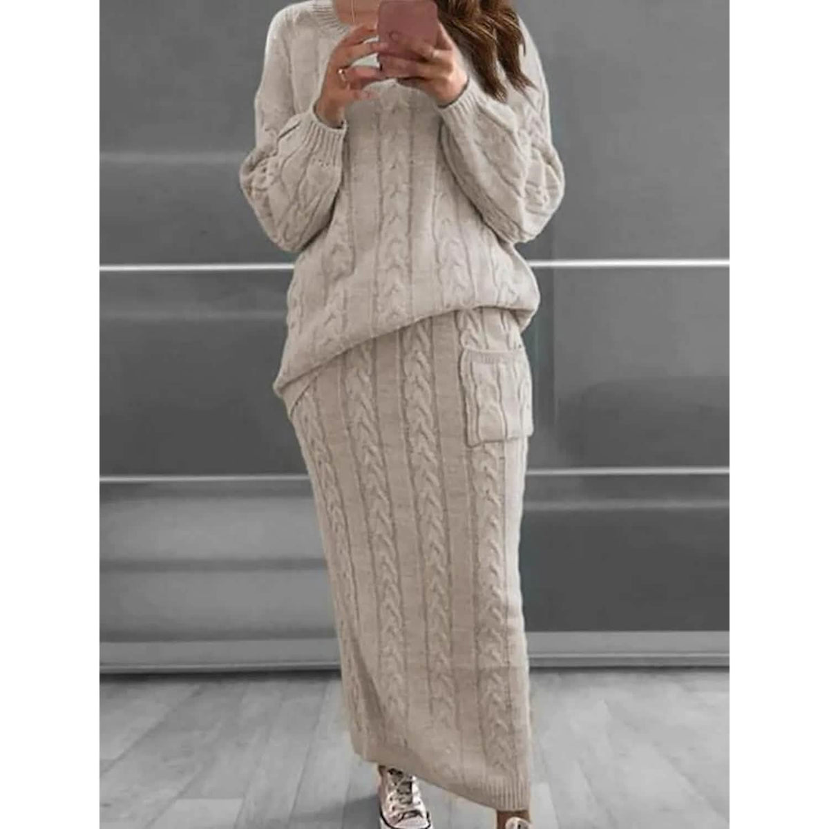 Women's Pocket Knitted Patchwork Solid Casual Long Sleeve Loose Sweater - A-1 Thread Vault