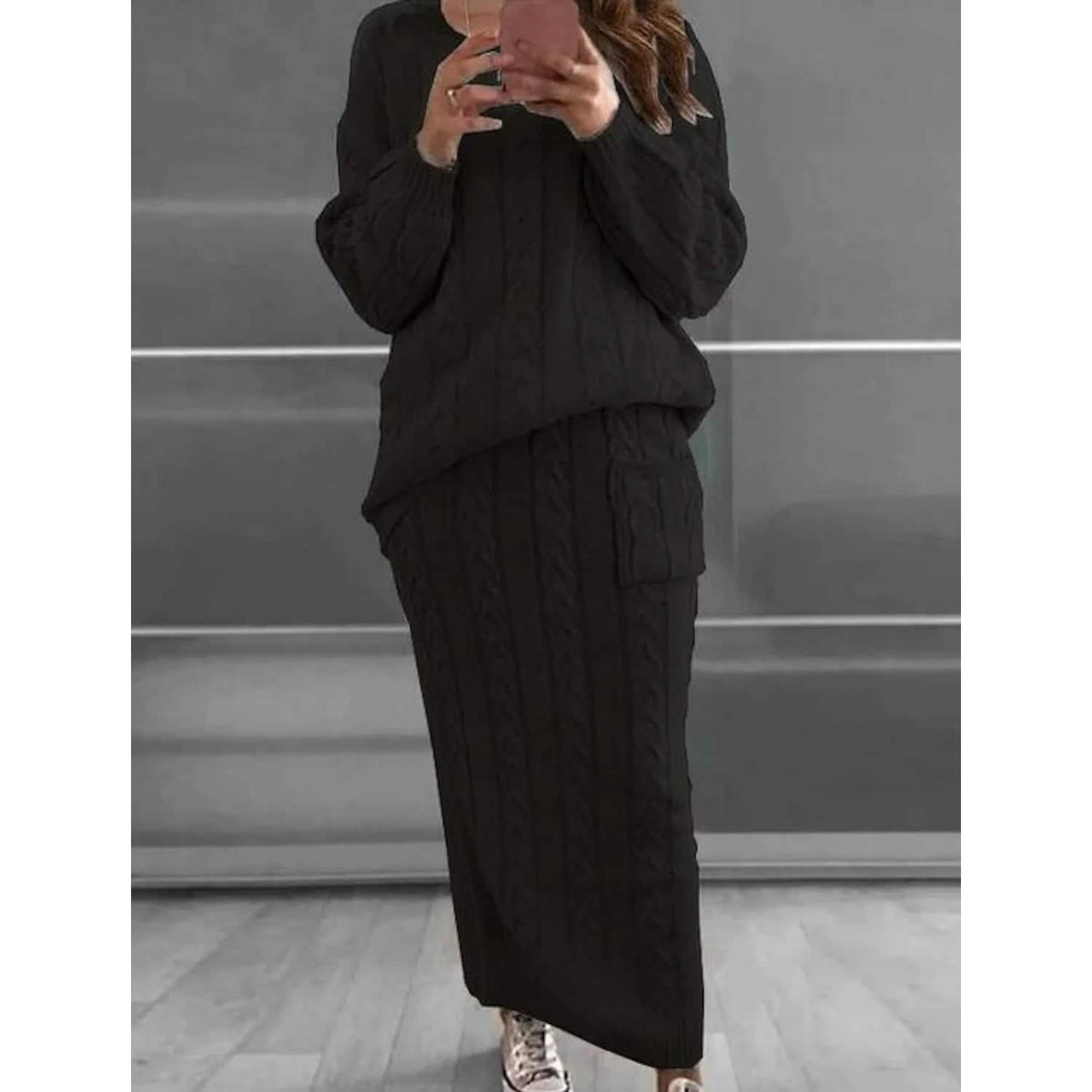 Women's Pocket Knitted Patchwork Solid Casual Long Sleeve Loose Sweater - A-1 Thread Vault