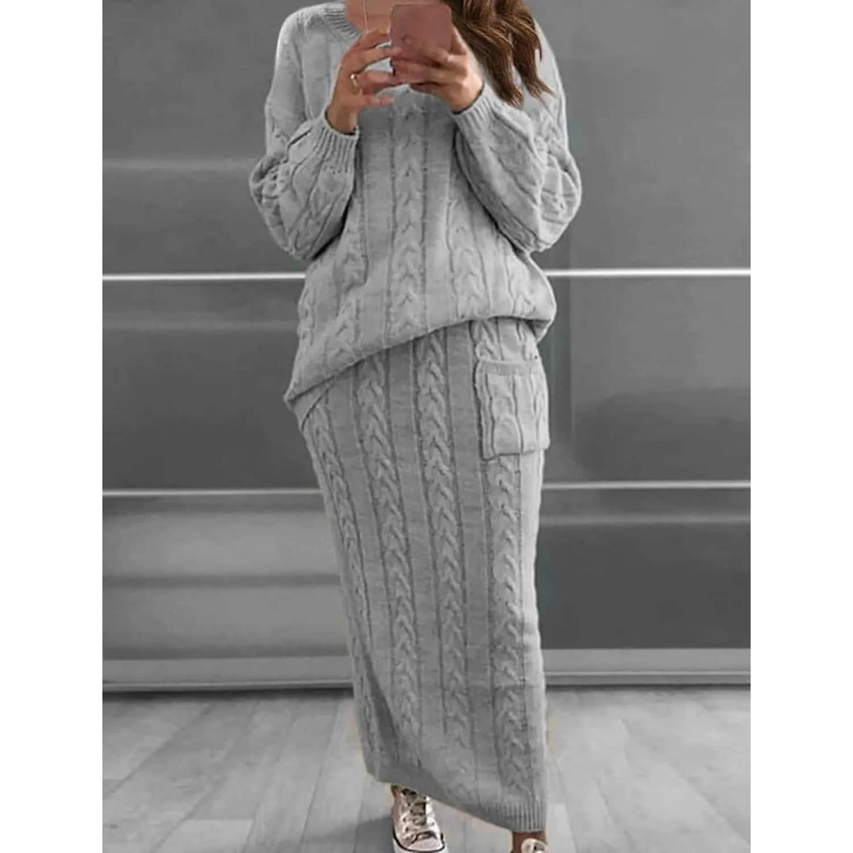 Women's Pocket Knitted Patchwork Solid Casual Long Sleeve Loose Sweater - A-1 Thread Vault