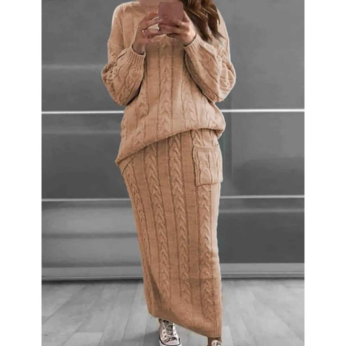 Women's Pocket Knitted Patchwork Solid Casual Long Sleeve Loose Sweater - A-1 Thread Vault