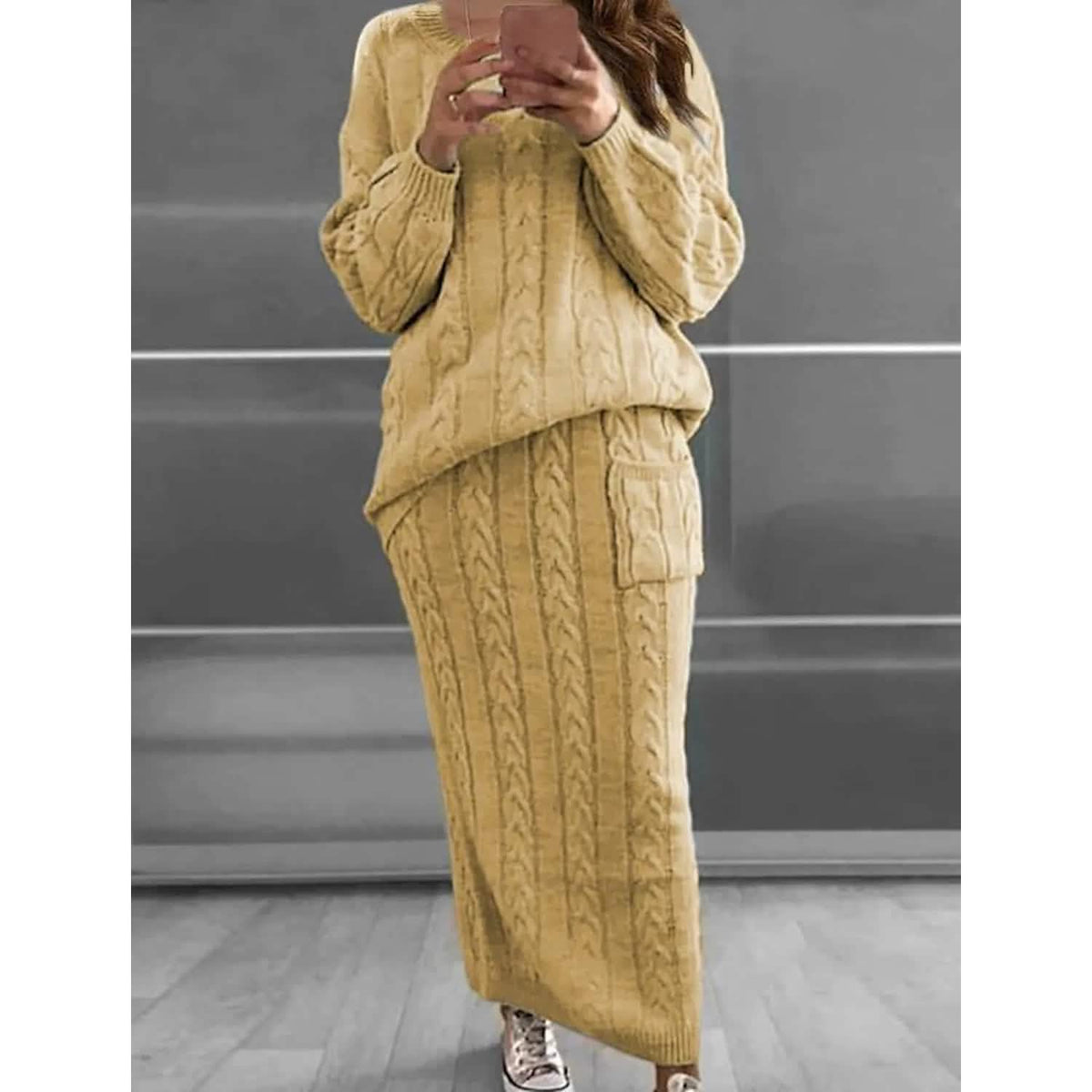 Women's Pocket Knitted Patchwork Solid Casual Long Sleeve Loose Sweater - A-1 Thread Vault