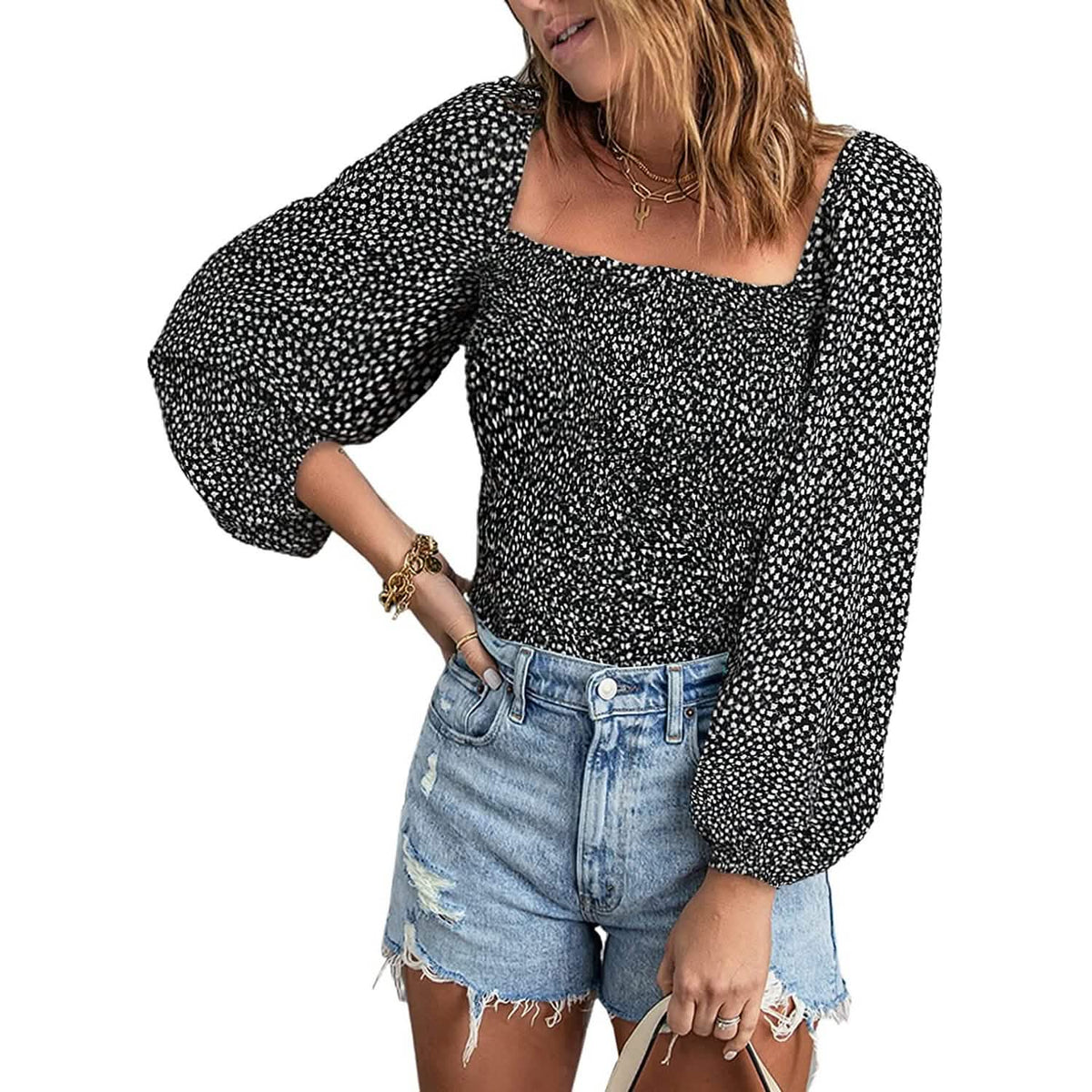 Women's Puff Long Sleeve Square Neck Tops - A-1 Thread Vault