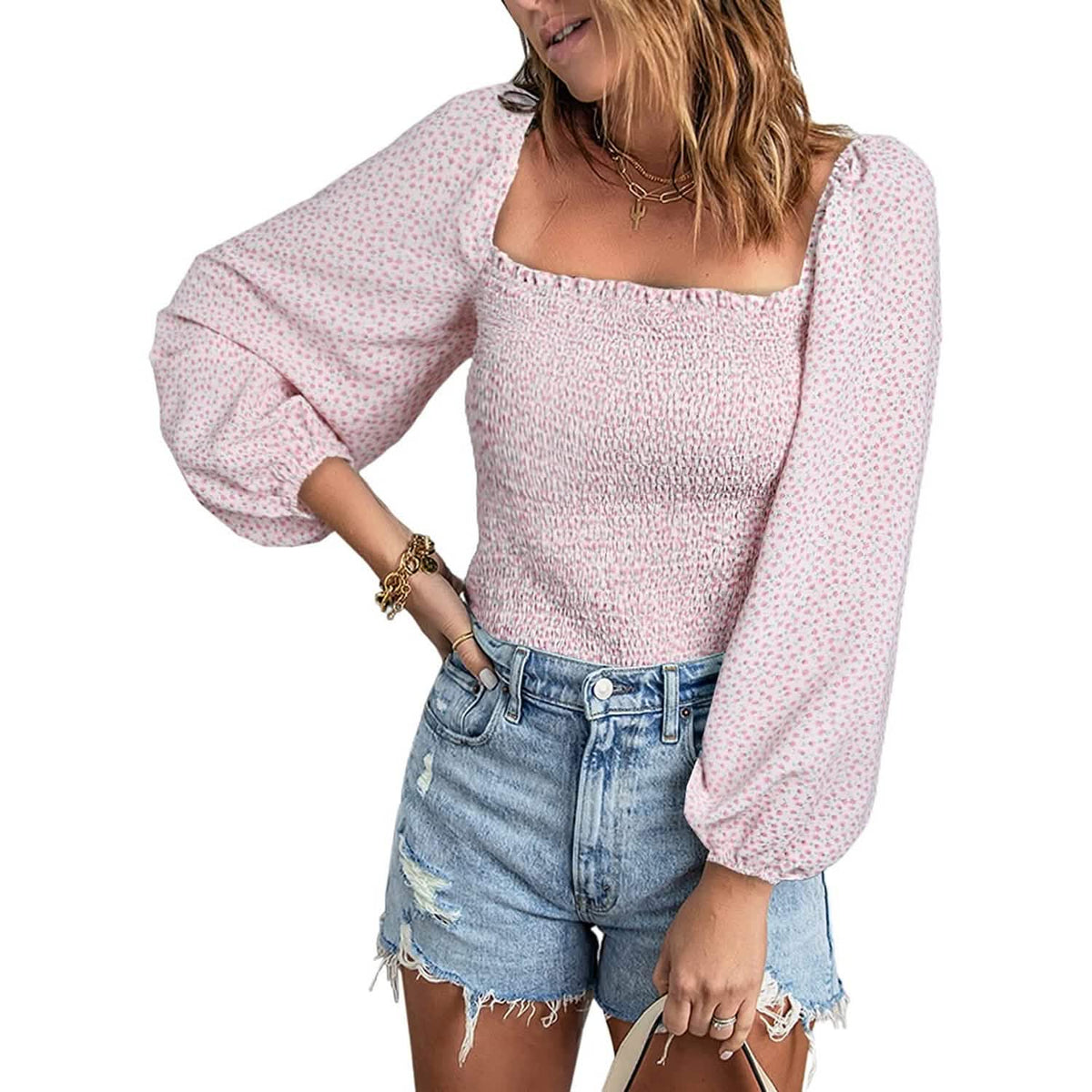 Women's Puff Long Sleeve Square Neck Tops - A-1 Thread Vault