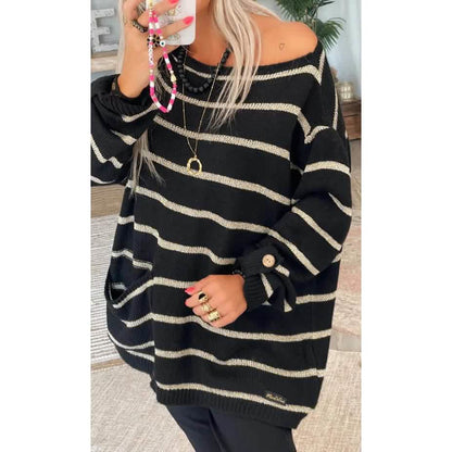 Women's Pullover Jumper Cable Knit Tunic Knitted Print Crew Neck - A-1 Thread Vault