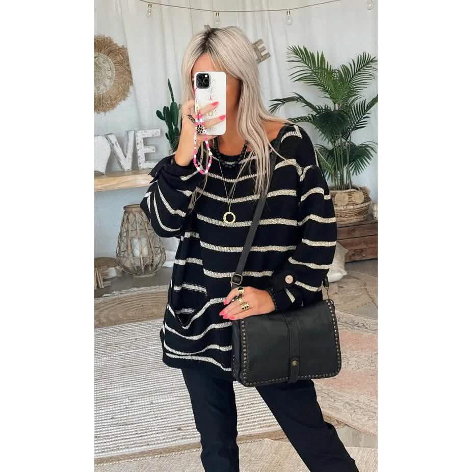 Women's Pullover Jumper Cable Knit Tunic Knitted Print Crew Neck - A-1 Thread Vault