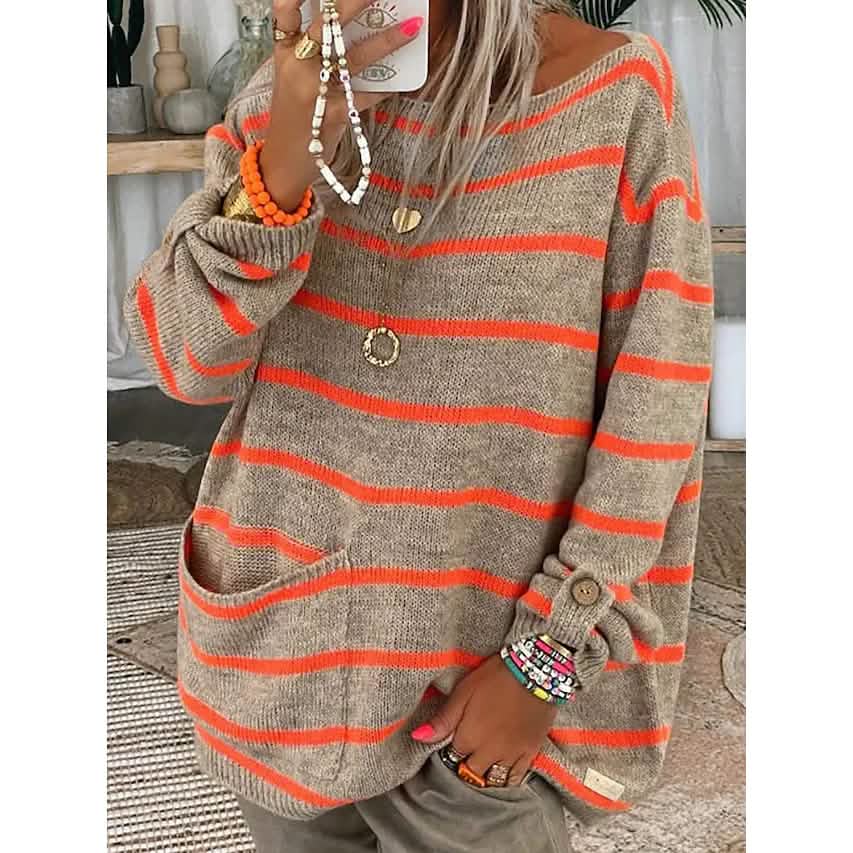 Women's Pullover Jumper Cable Knit Tunic Knitted Print Crew Neck - A-1 Thread Vault