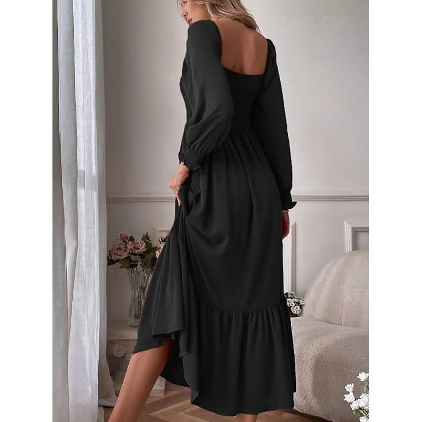 Women's Ruffle Autumn Winter Swing Midi Dress - A-1 Thread Vault