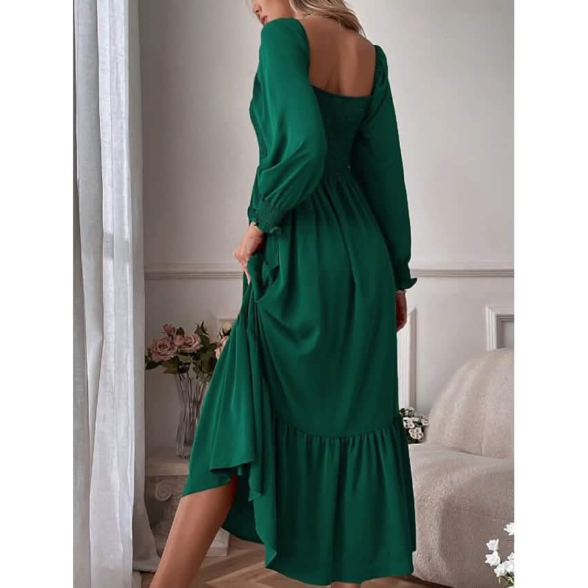 Women's Ruffle Autumn Winter Swing Midi Dress - A-1 Thread Vault