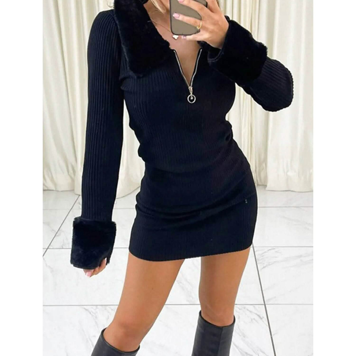 Women's Sheath Dress Long Sleeve Pure Color - A-1 Thread Vault
