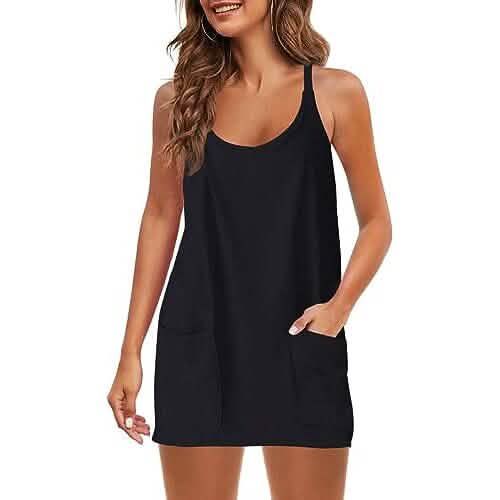 Womens Summer Sleeveless Mini Dress V Neck Spaghetti Strap with Pockets - A-1 Thread Vault