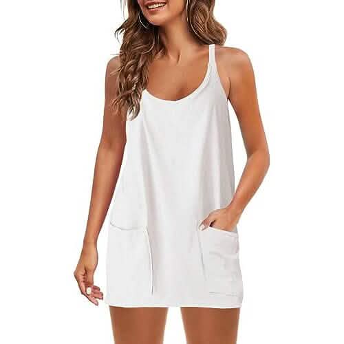 Womens Summer Sleeveless Mini Dress V Neck Spaghetti Strap with Pockets - A-1 Thread Vault
