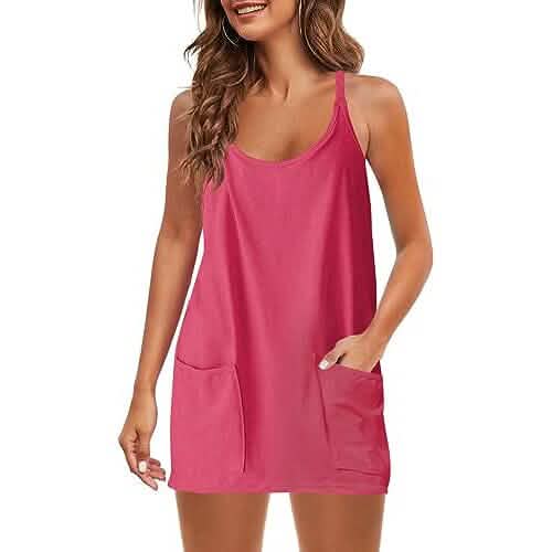 Womens Summer Sleeveless Mini Dress V Neck Spaghetti Strap with Pockets - A-1 Thread Vault
