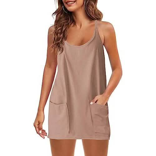 Womens Summer Sleeveless Mini Dress V Neck Spaghetti Strap with Pockets - A-1 Thread Vault