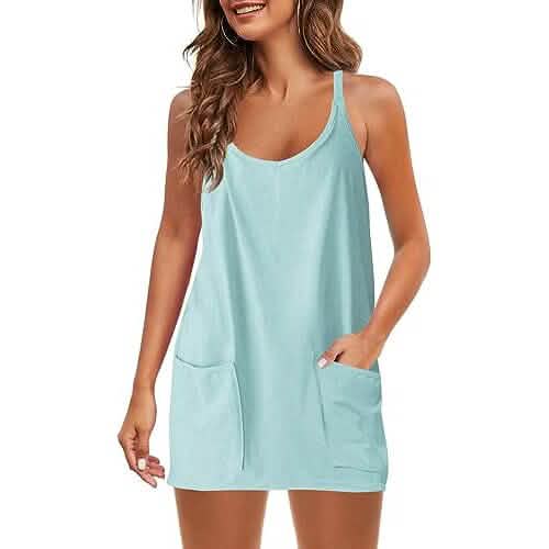 Womens Summer Sleeveless Mini Dress V Neck Spaghetti Strap with Pockets - A-1 Thread Vault